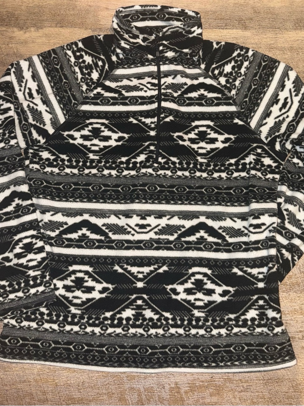 Eddie Bauer Black & White Aztec Fleece Pullover Quarter Zip Sweater